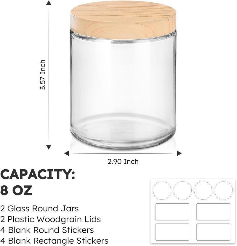 Tecohouse 8 OZ Glass Jars with Lids, 2 Pcs Candle Jars with Plastic Woodgrain Lids & Inner Liners, Reusable Travel Containers for Creams, Makeup, Lotion, Cosmetic - Image 3